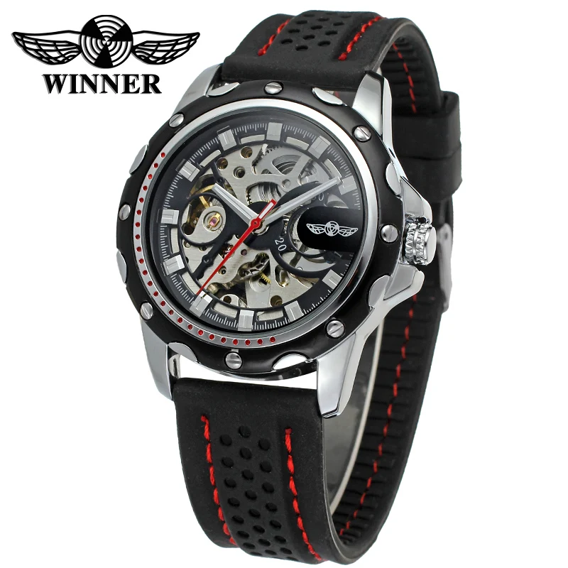 

T-winner Luxury Fashion Military Mechanical Automatic Watches Men Skeleton Luminous Hand Business Wristwatch Silicone Band Clock
