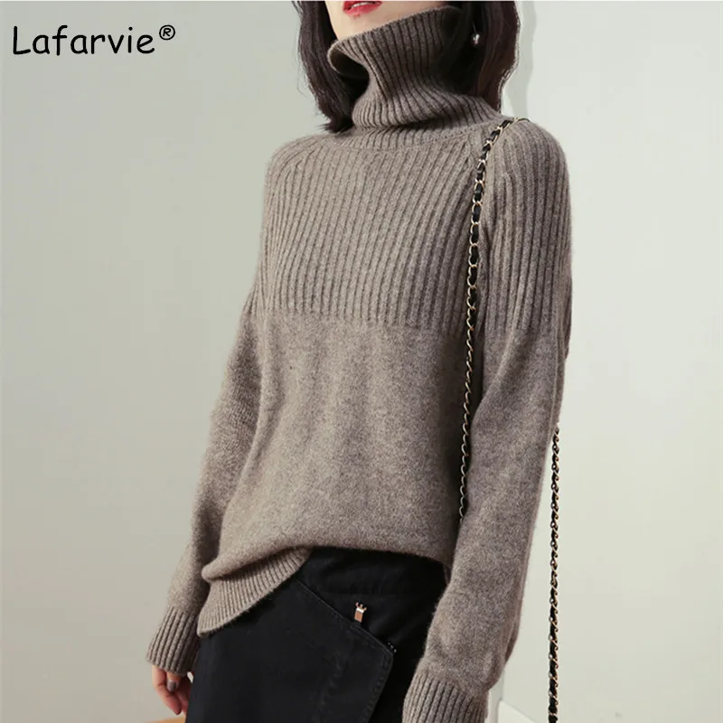 Lafarvie новая шерсть смешанная с кашемиром водолазка свитер для женщин осень зима теплый пуловер с длинным рукавом Женский вязаный джемпер S-XL