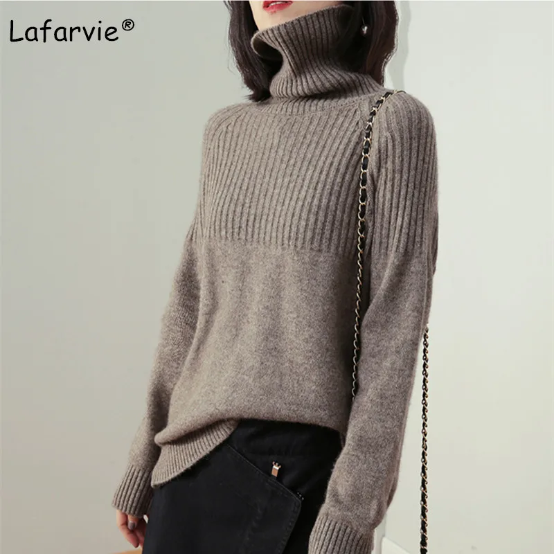 Lafarvie New Cashmere Wool Blended Turtleneck Sweater Women Autumn Winter Warm Long Sleeve Pullover Female Knitted Jumper S-XL