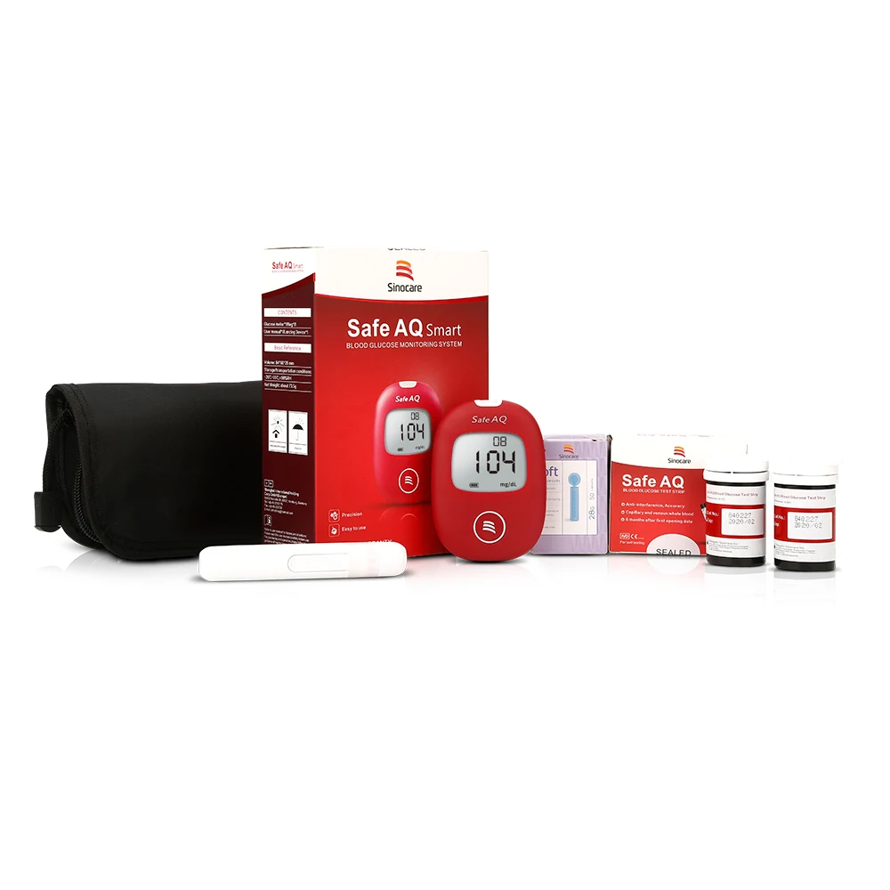 

SINOCARE Safe AQ Smart mg/dL Glucometer Blood Glucose Meter with English Manual 50/100 Test strips&Lancets FAD 5s Fast test time