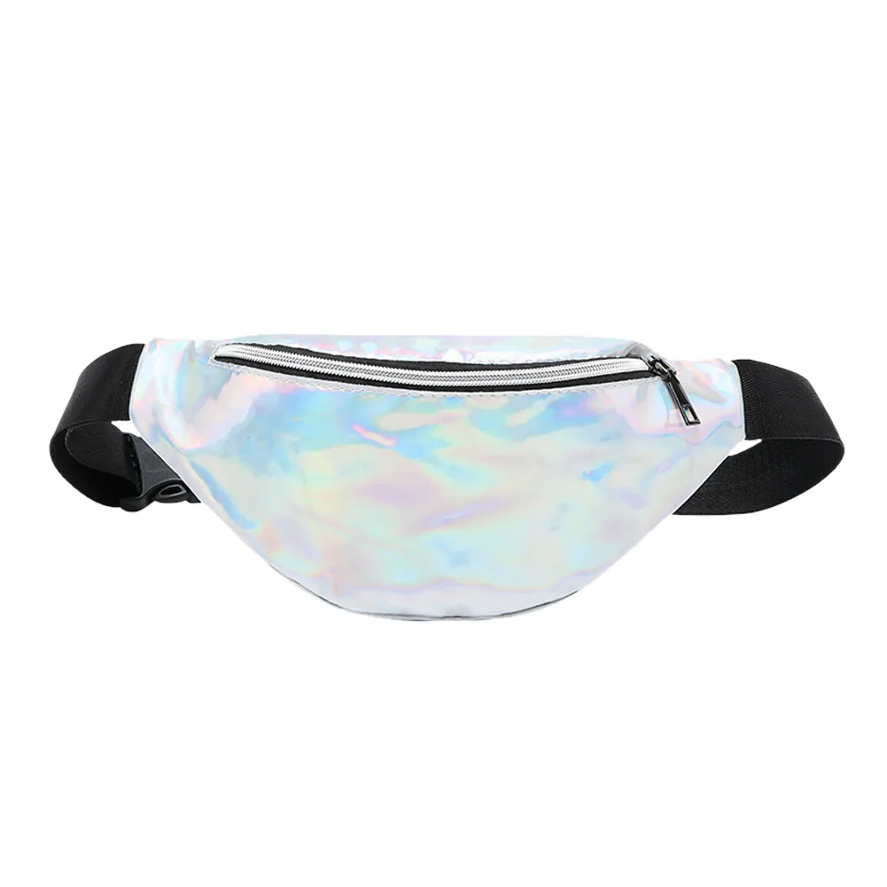 Laser Waist Packs Bags Women Pure Color Fanny Pack Female Belt Bag Black PVC Waist Packs Laser Chest Phone Pouch