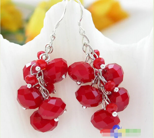 

Free shipping@@@@@ 10mm red faceted crystal grape dangle earring 925ss s831 6.09