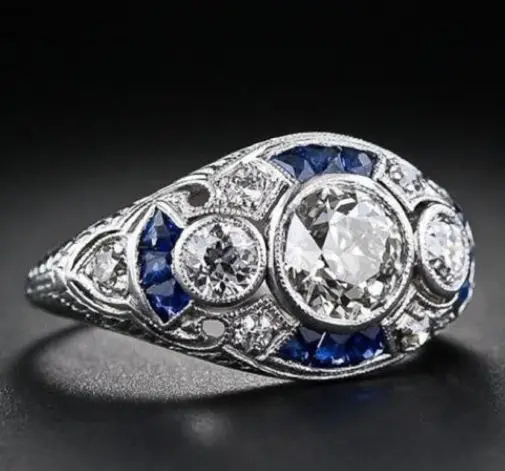 

Bamos Vintage Silver Color Geometric Ring Luxury Cubic Zirconia Promise Wedding Rings For Women Bohemian Jewelry Accessories