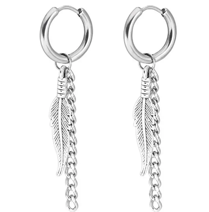 SaYao 2 Pieces Stainless Steel Hoop Earring Skull Cross Tassel Chain Ear Earrings Huggie Earring Jewelry Helix Tragus Boy Men