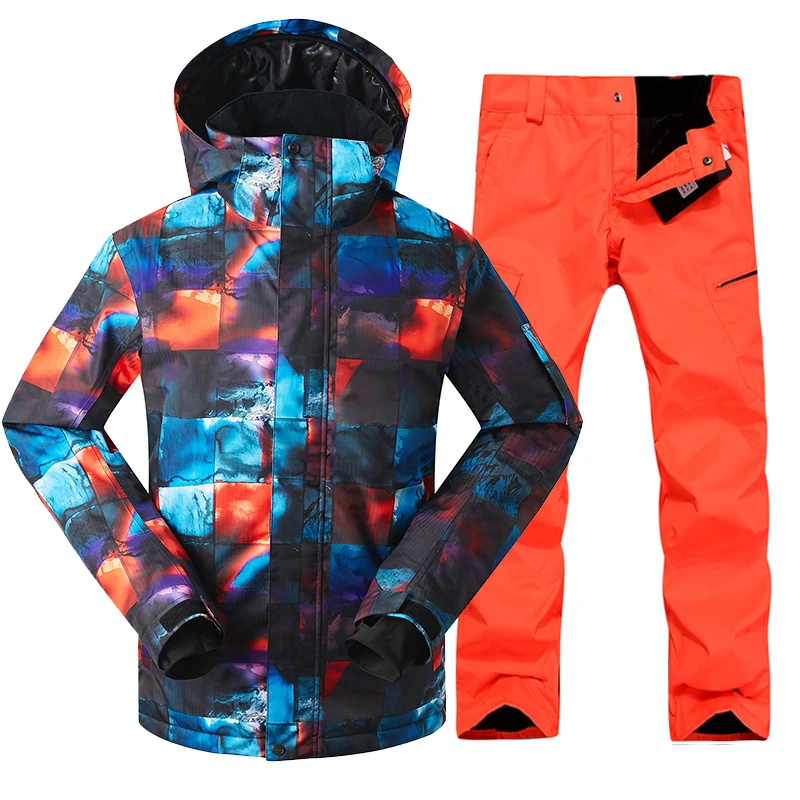 

GSOU SNOW Male Skiing Suit Waterproof Thick Warm Windproof Ski Jacket Ski Pants Single Double Board Skiing Clothes For Men