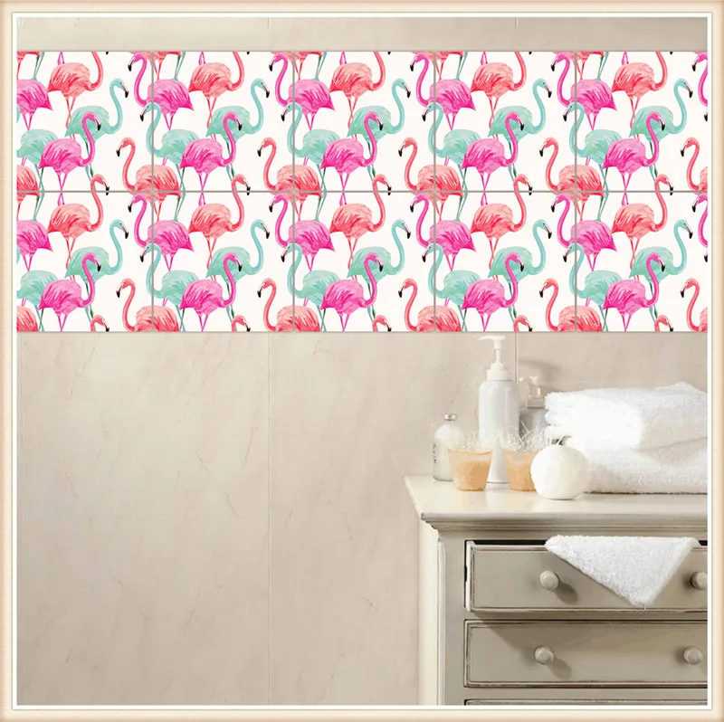 Yrhcd Nordic Style Flamingo Bathroom Tiles Sticker Bathroom Waterproof Self Adhesive Wall Sticker Home Decoration Wallpaper Wall Stickers Aliexpress