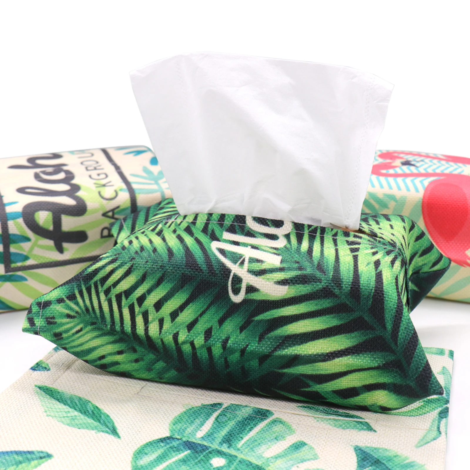 Green Leaf Flamingo Tissue Box Cloth Napkin Storage Bag Paper Container For Party Hotel Home Decoration