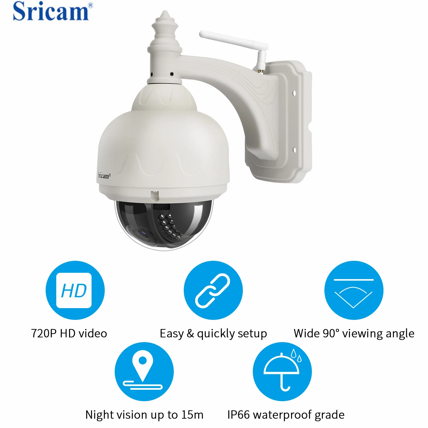 

Sricam SP015 IP Camera Wireless 720P HD CCTV Wireless Surveillance IR-Cut Security IP66 Waterproof Outdoor Dome Camera Wifi