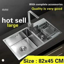 Ручная работа нержавеющая сталь Бытовая большая кухонная раковина Общий двойной паз горячая Распродажа 82x45 см