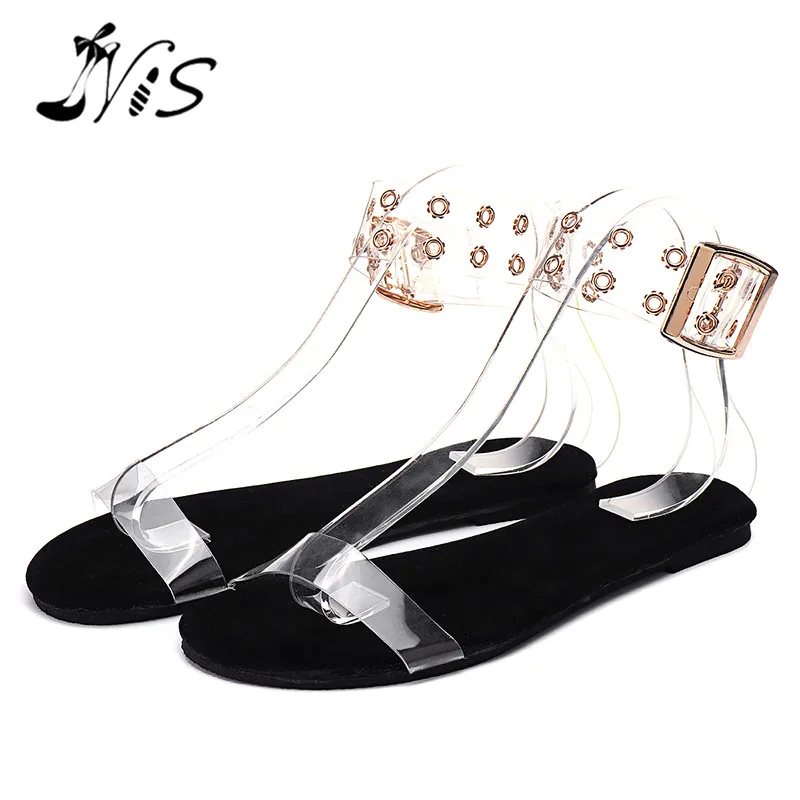 

NIS 2019 Summer Women Sandals Flip Flop Plus Size Flat Gladiator Transparent Open Toe Shoes Roman Strap Beach Chaussures Femme