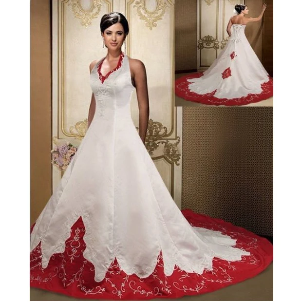 vestido de casamento vermelho e branco