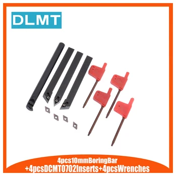 

4pcs CNC Lathe Turning Tool Holder 10mm Boring Bar + 4pcs Wrenches for Processing+4pcs DCMT0702 Carbide Inserts