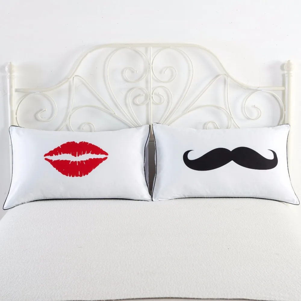 

Couple Pillowcase Creative Pattern Printed Soft Skin-Friendly Polyester Fabric Pillow Case Air-Permeable Waterproof Pillowcase