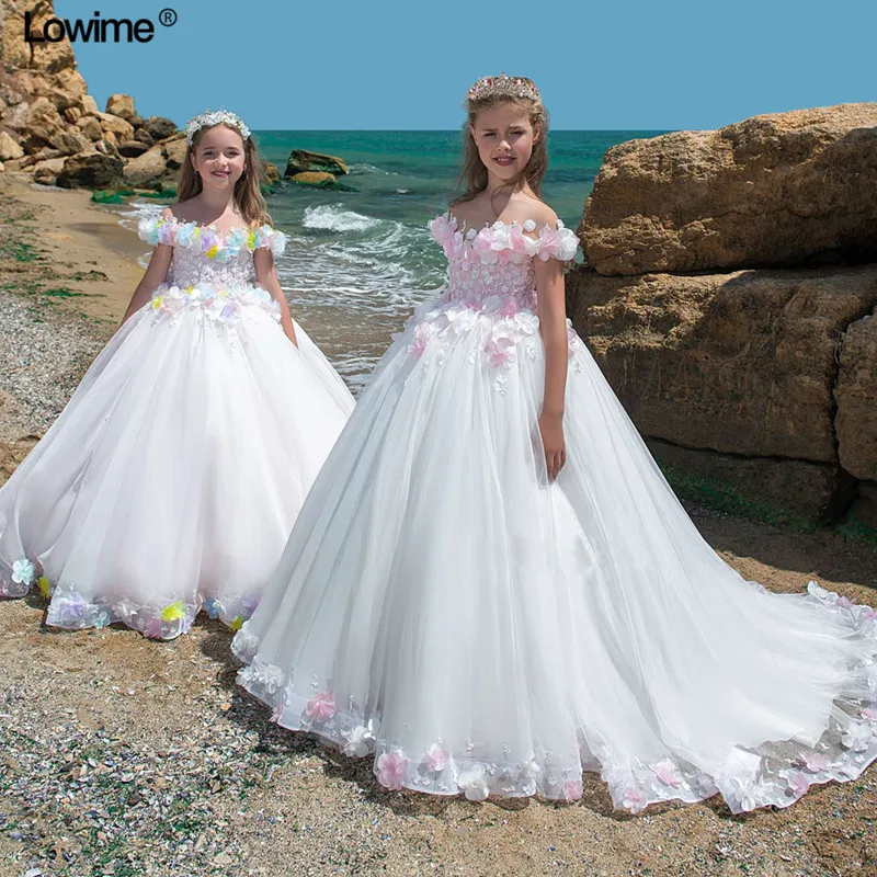 2018 бальное платье с вырезом «Лодочка» для девочек в цветочек платья для свадеб Кепки рукавами платье для первого причастия для девочек
