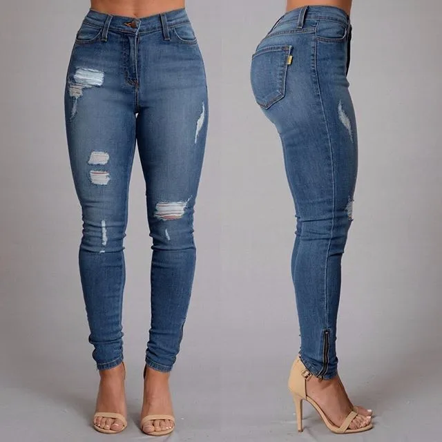 2016 New Jeans Summer Fashion Full Length High Waist Ripped 2016 New Jeans Summer Fashion Full Length High Waist Ripped For Women Denim Hole Long Pants Skinny Trousers In From S Clothing On