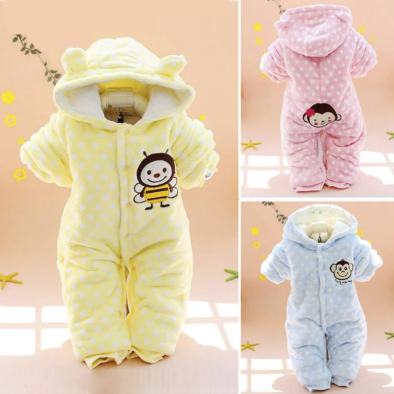 Fashion Newborn Baby Rompers Monkey Pattern Winter Thick Warm Baby Boy
