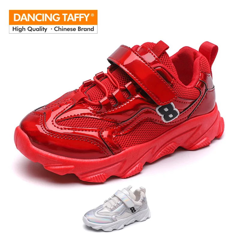 

2019 Autumn Kids Shoes Boy Patent Leather Girl Shoes Red White Breathable Casual Sports Foowear Antislip Children Sneakers