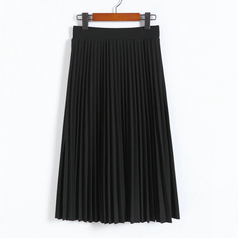 Весенне-осенняя модная женская однотонная плиссированная юбка средней длины с высокой талией, эластичная юбка, акция, женская черная, розовая