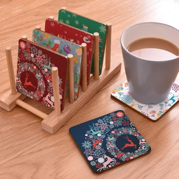 

4pcs/Set Wooden Anti-Slip Cup Coasters Japan Style Creative Heat Resistant Mat Pot/Bowl Holder Pad Cartoon Prints Placemats