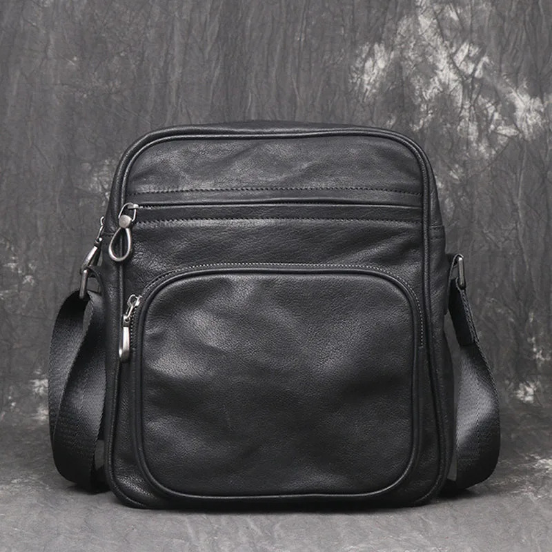 AETOO Leather men's shoulder bag header leather vertical Messenger bag