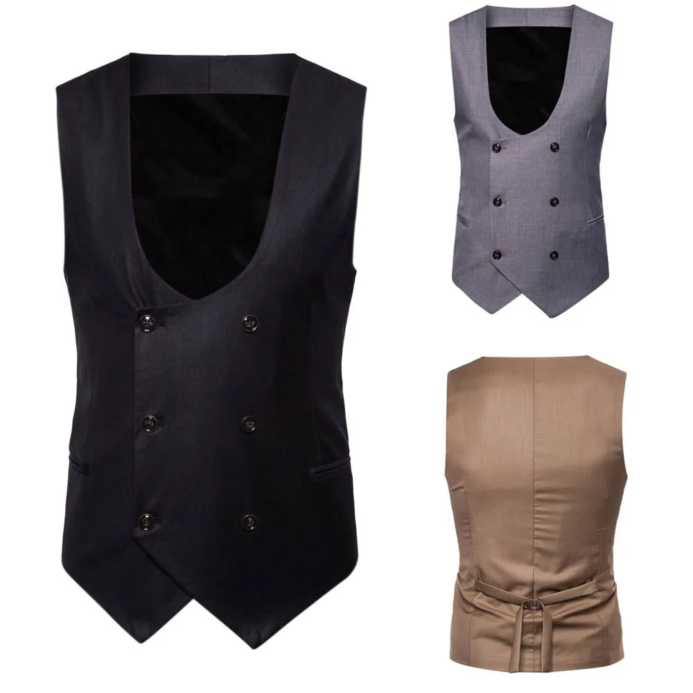 

Men Spring Summer Button Casual Print Sleeveless Solid V-Neck Jacket Coat British Suit Vest Blouse Drop Shipping
