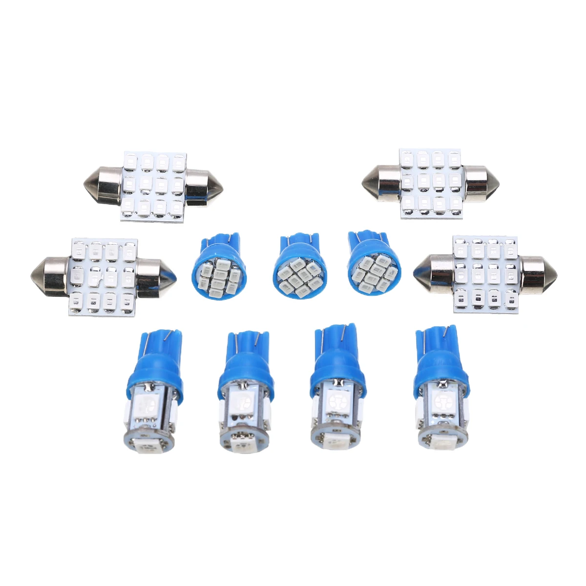 11Pcs/set Blue LED T10+31mm Car Led Light Bulb Kit Auto Festoon Interior Dome Map Tag Light License Plate Lamp