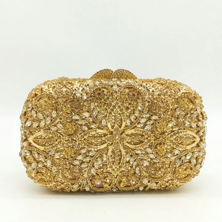 Бутик De FGG Выдалбливают женские золотые хрустальные металлические клатчи Minaudiere Сумочка бриллиантовые вечерние сумки свадебная сумочка-клатч - Цвет: 3