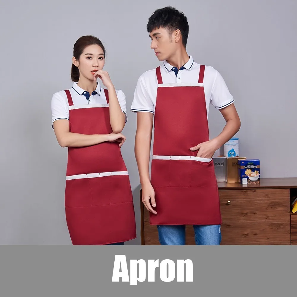 Red Apron Хлопковый передник Для женщин Для мужчин шеф-повар Кухня фартук шляпа комплект ресторане официант кафе барбекю парикмахер отель Кондитерская парикмахеров - Цвет: Red Apron