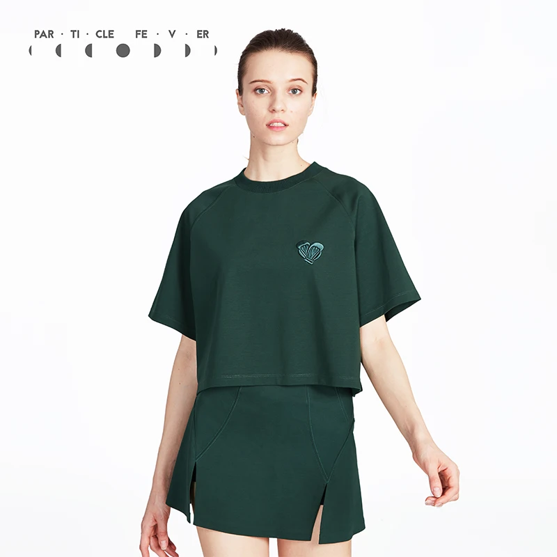 

Particle Fever Dark Green Vintage Sports T Shirt Breathable Yoga Short Sleeve Running Top Loose Training Clothing For Women