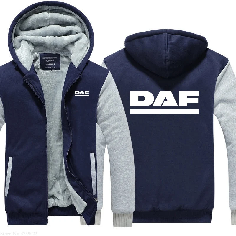 men Hoodies Plus Size Winter trucker fans DAF Sweatshirt Thickening Warm Cotton Fashion male Casual coat - Color: 4