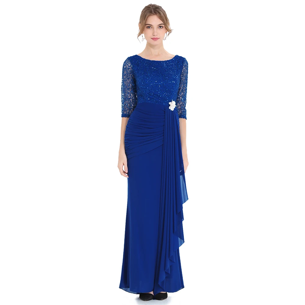 

Angel-fashions Women's Half Sleeve See Through Mother of Bride Dress Formal Lace Pleated Party Gown 356