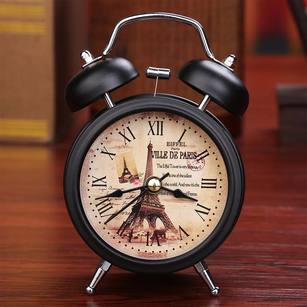  Vintage Retro Silent Pointer Alarm Clock Dual Bell Loud Desk Table Digital Clocks Bedside Night Lig