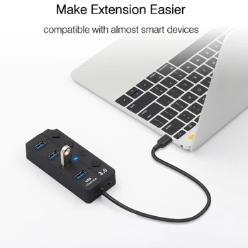 

USB 3.0 Hub Splitter 4 Port High Speed Individual On/off Switch AC Power Adapter for Laptop PC