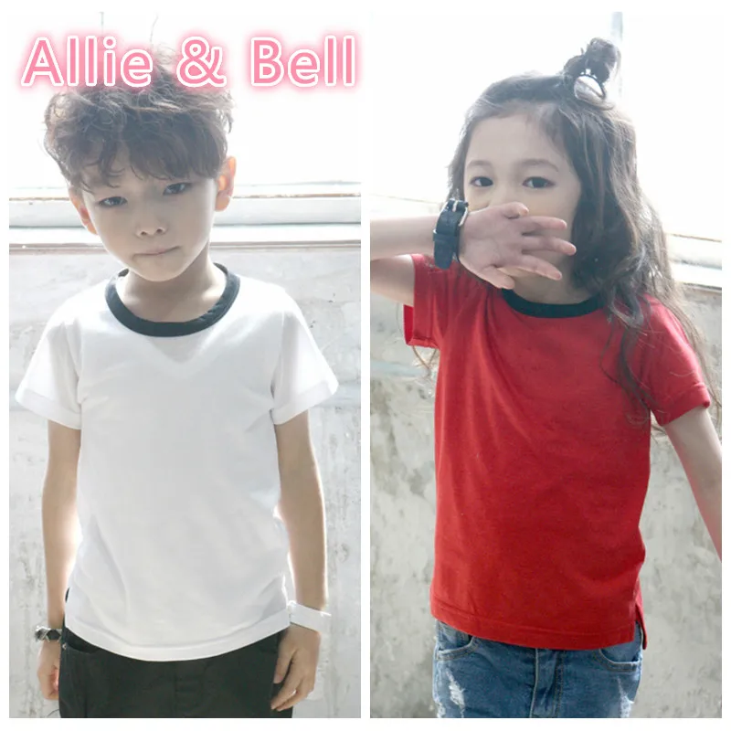 

Children's summer new boys and girls leisure color T-shirt coat collar all-match baby