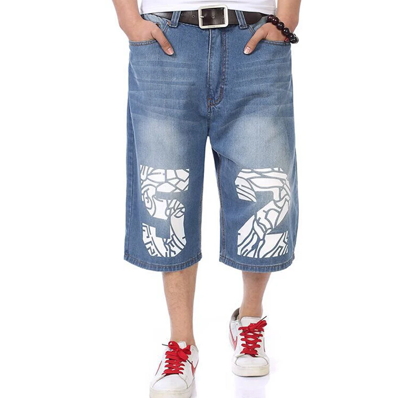 Мешковатые джинсы, мужские джинсовые укороченные брюки, свободные уличные джинсы, повседневные Летние штаны для скейтборда, мужские брюки большого размера HN20