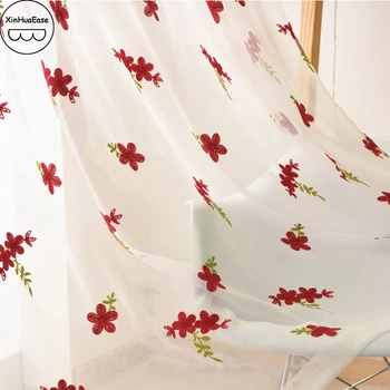 

XinHuaEase Bridal Voile Curtains Floral Embroidered Window Screening Room Textile Finished Tulle Curtain Wholesale Korean Fresh