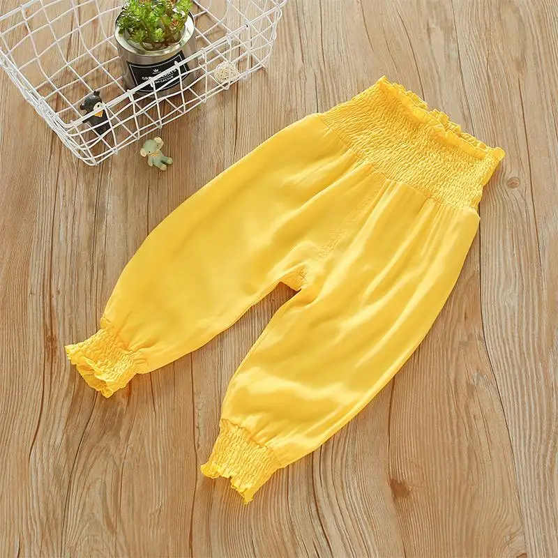 Chivry для новорожденных девочек эластичный пояс брюки-шаровары летние тонкие Антимоскитные штаны дети; младенцы; повседневные штаны для детей - Цвет: Yellow
