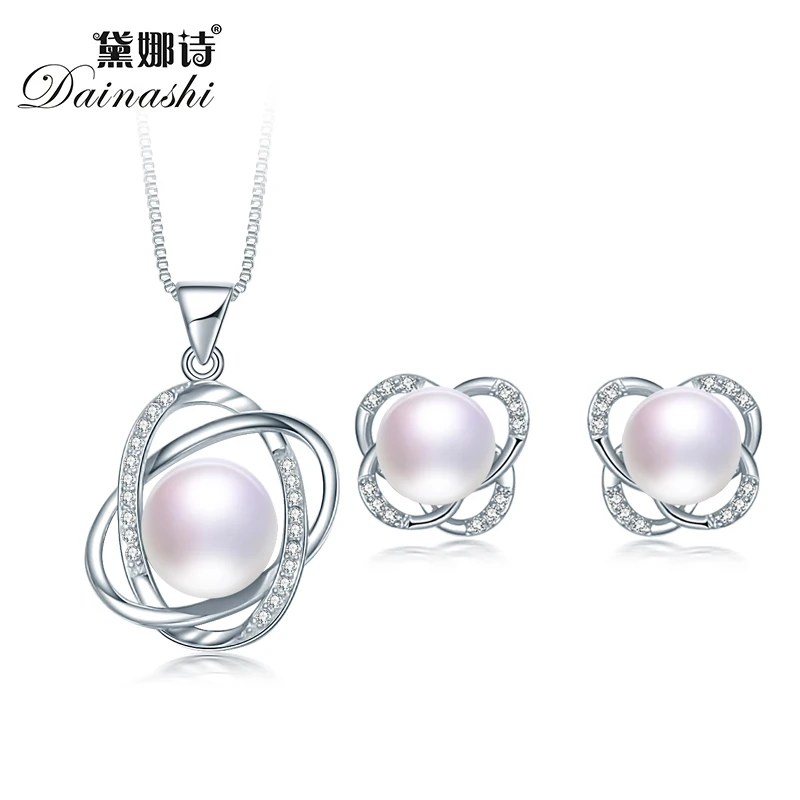 

100% Real Natural Pearl Jewelry Set For Women 2016 Cross Pendant Necklace and Earrings Sets