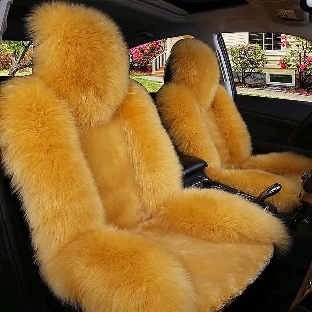 Натуральный мех Австралийская овчина автомобильные чехлы Универсальный размер Зимние Теплые Меховые чехлы для сидений авто аксессуары для интерьера - Название цвета: color5