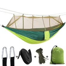Portable Outdoor Camping Hammock with Mosquito Net High Strength Parachute Fabric Hanging Bed Hunting Sleeping Swing