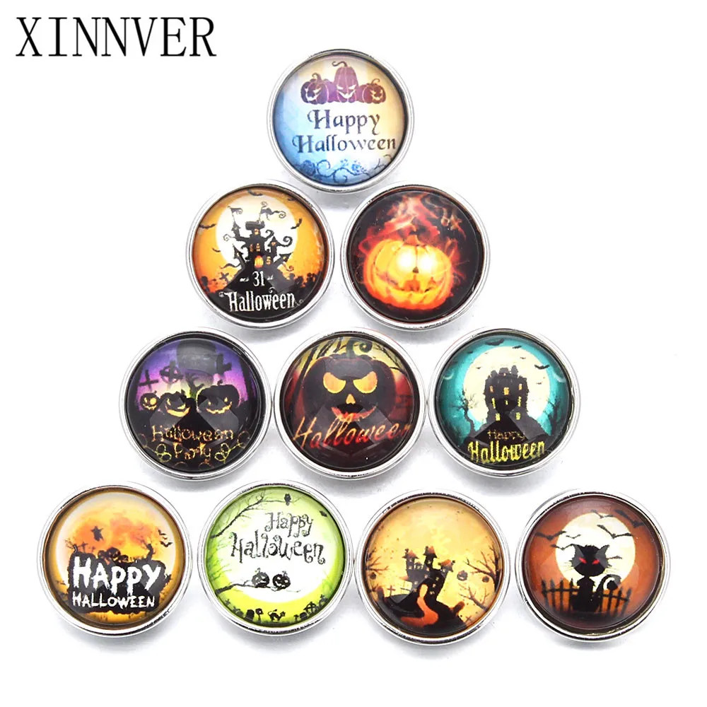 

10pcs/lot Random Mix Halloween Pumpkin Lantern Ghost Zombie Demon 18mm Snap Button Jewelry Glass Snap Fit Snap Bracelet Jewelry
