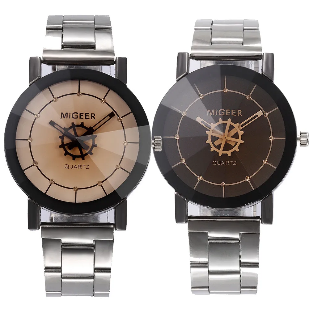 MIGEER Мода 2019 г. Человек Кристалл нержавеющая сталь Аналоговые кварцевые наручные часы повседневные наручные часы с браслетом Montre Homme Relogio