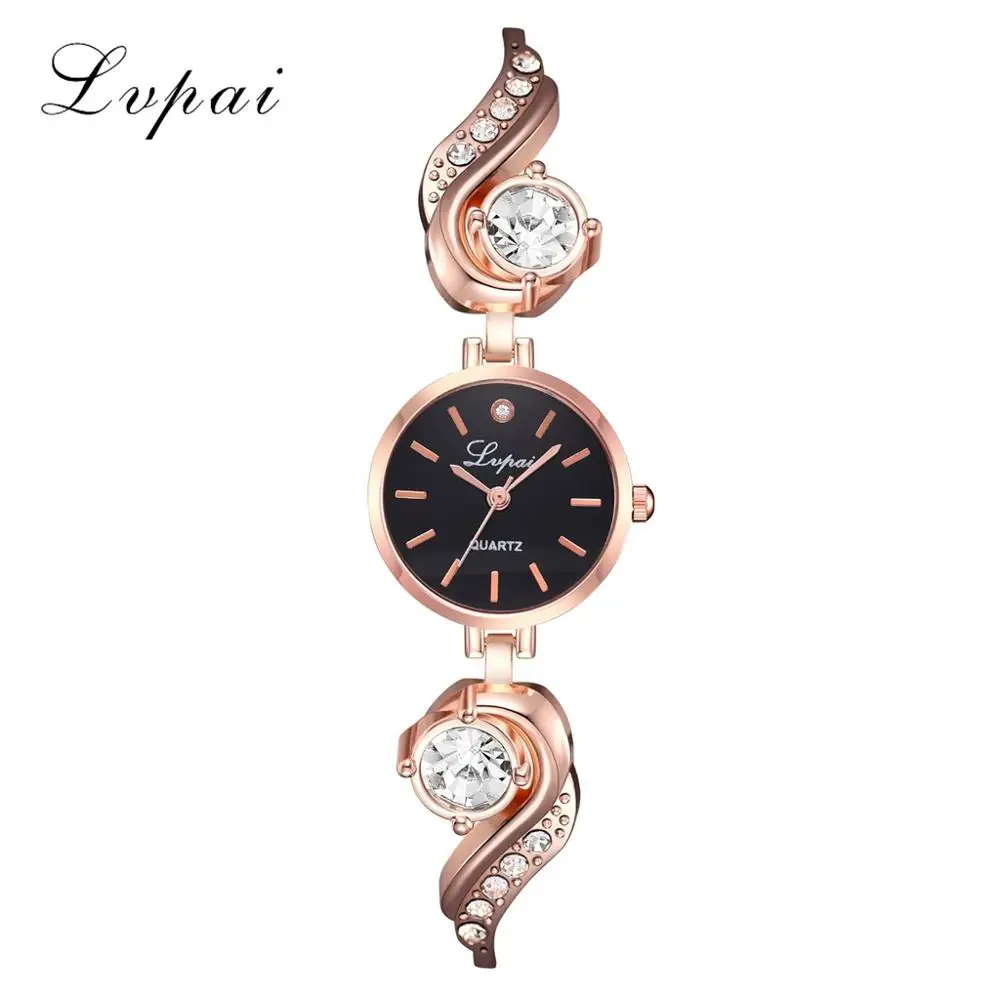 Rose Gold Black Lvpai бренд Роскошные Стразы Часы Для женщин кварц браслет часы женская одежда новая мода розовое золото часы relogios kol saati - Цвет: Rose Gold Black