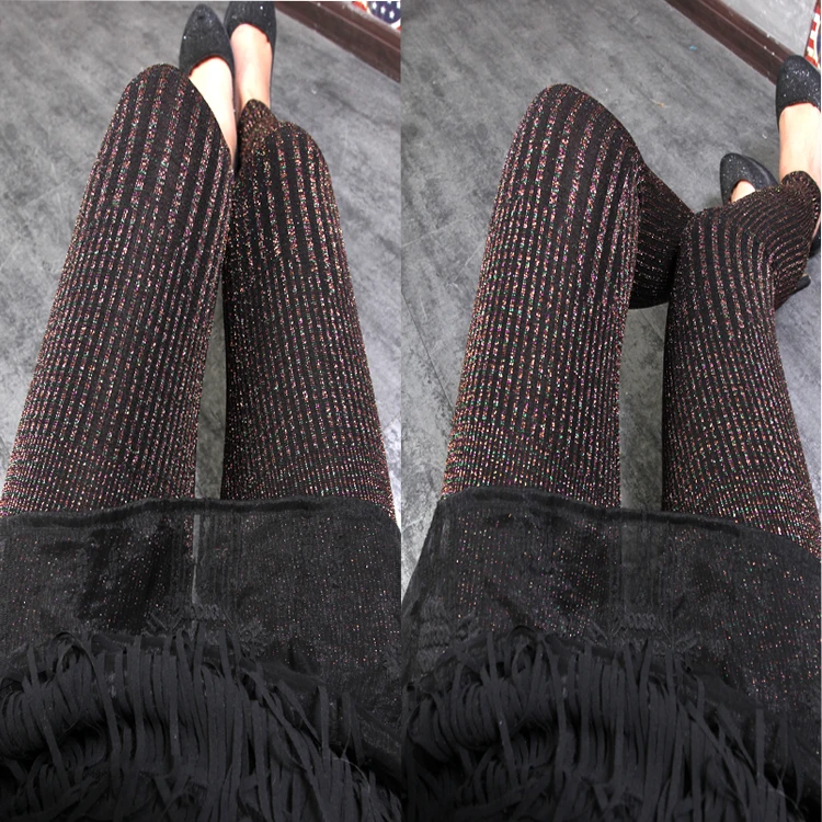 

women spring summer rainbow Lurex leggings mujer elastic colorful bling bling skinny leggins ladies plus size slim shine legins