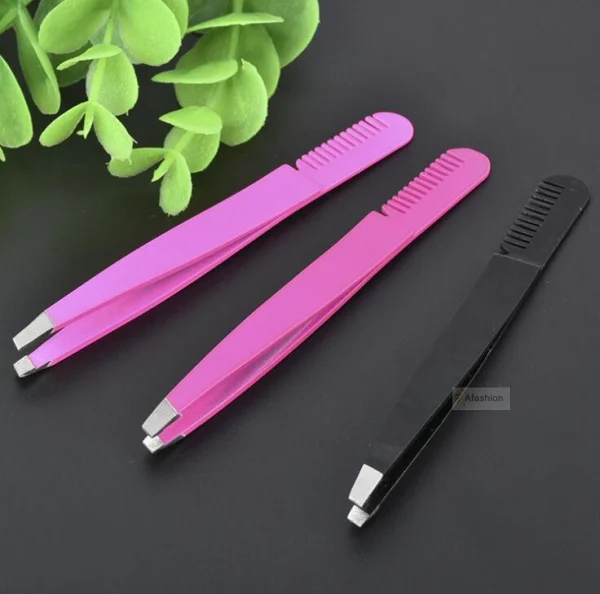1pc stainless steel Eyebrow Tweezer with Small Comb Face Hair Removal
