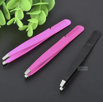 

1pc stainless steel Eyebrow Tweezer with Small Comb Face Hair Removal Eyebrow Clip Women Cosmetics Beauty Makeup Tools