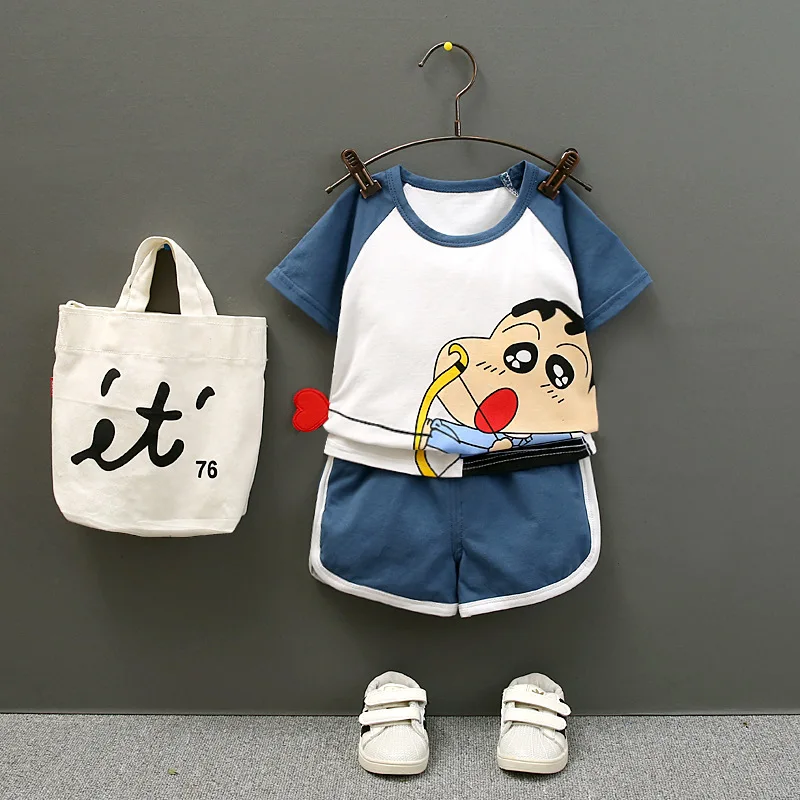 

New Children's Summer Short Sleeve Suit, Pure Cotton T-shorts, Baby Cartoon Two-piece Kids'Suit, Korean Version