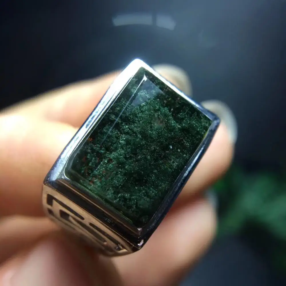 

Real Natural Green Phantom Quartz Ring For Women men Love Gift 13.2x9.6mm Rectangle Beads Adjustable Ring Fashion Jewelry AAAAA