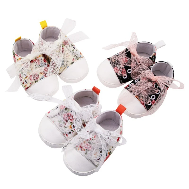 

Lace-Up All Seasons Floral Anti-slip Baby Girls Breathable 0-18M Floral Print Anti-Slip Shoes Sneakers Soft Soled First Walkers