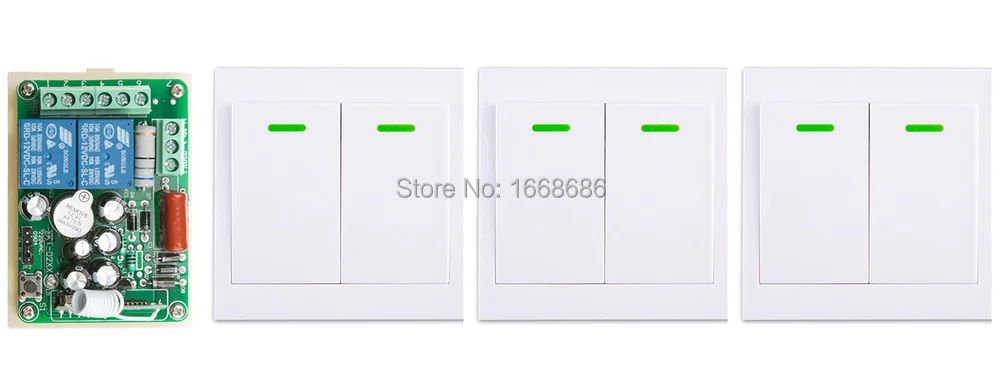 

New AC220V 2CH Wireless Remote Control Switch System Receiver +3*Wall Panel Remote Transmitter Sticky Remote Smart Home Switch